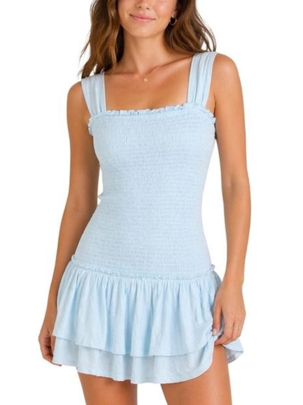 NWT American Eagle Sunchaser Smocked Drop Waist Mini Dress Light Blue Size S
